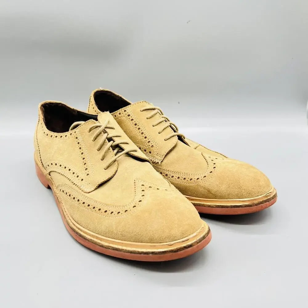 Cole Haan Shoes Mens 11 Beige Suede Wingtip Oxford Dress Brogue Casual Comfort